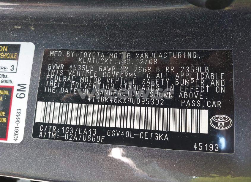 Photo 9 of 2009 Toyota Camry LE V6/SE V6/XLE V6 (VIN 4T1BK46KX9U095302)