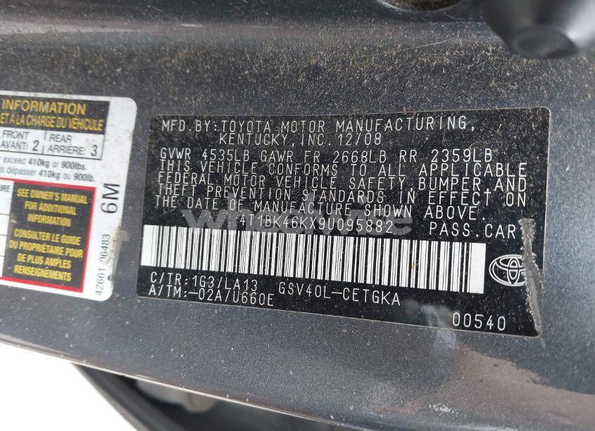 Photo 9 of 2009 Toyota Camry XLE V6 (VIN 4T1BK46KX9U095882)