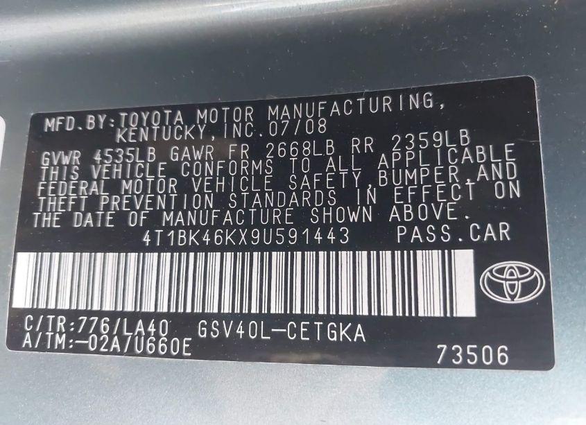 Photo 9 of 2009 Toyota Camry XLE V6 (VIN 4T1BK46KX9U591443)