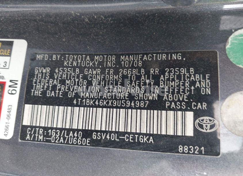 Photo 9 of 2009 Toyota Camry XLE V6 (VIN 4T1BK46KX9U594987)