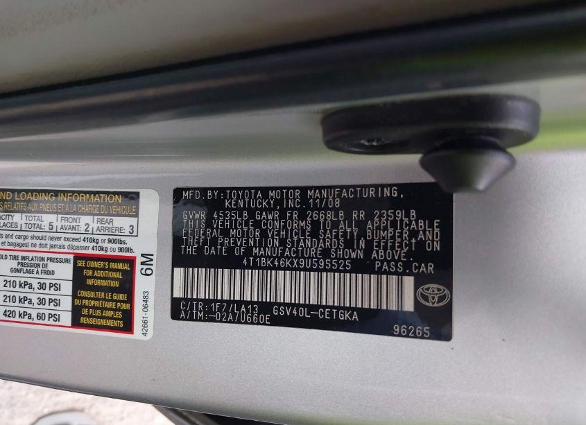 Photo 9 of 2009 Toyota Camry XLE V6 (VIN 4T1BK46KX9U595525)