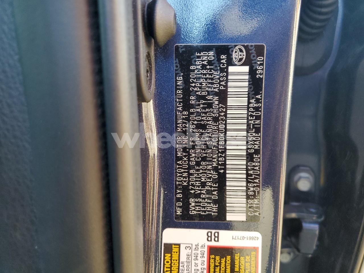 Photo 12 of 2019 TOYOTA AVALON XLE (VIN 4T1BZ1FB0KU023427)