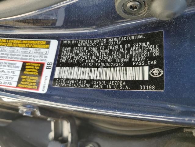 Photo 2 of 2019 TOYOTA AVALON XLE (VIN 4T1BZ1FB0KU029342)