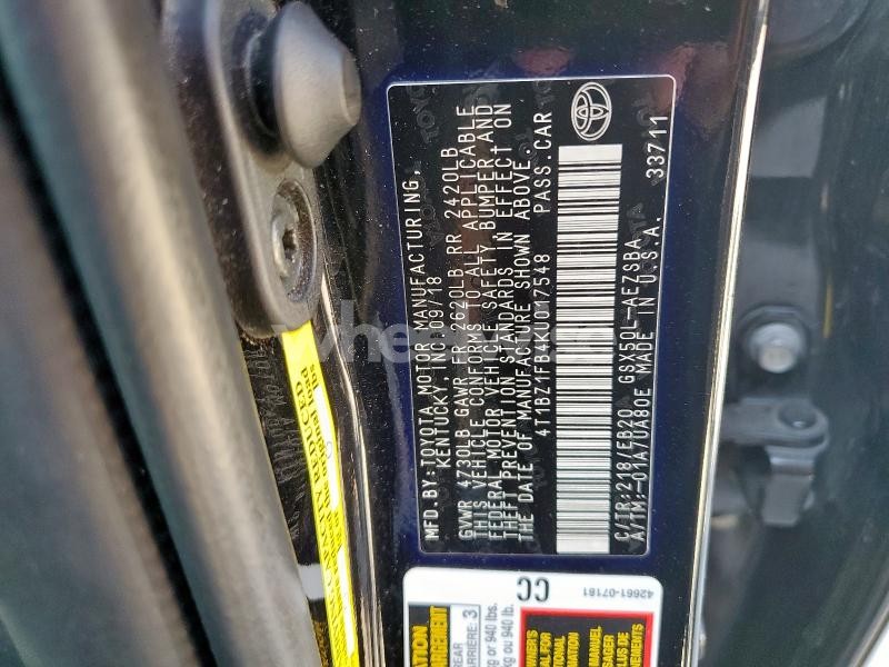 Photo 7 of 2019 TOYOTA AVALON XLE (VIN 4T1BZ1FB4KU017548)