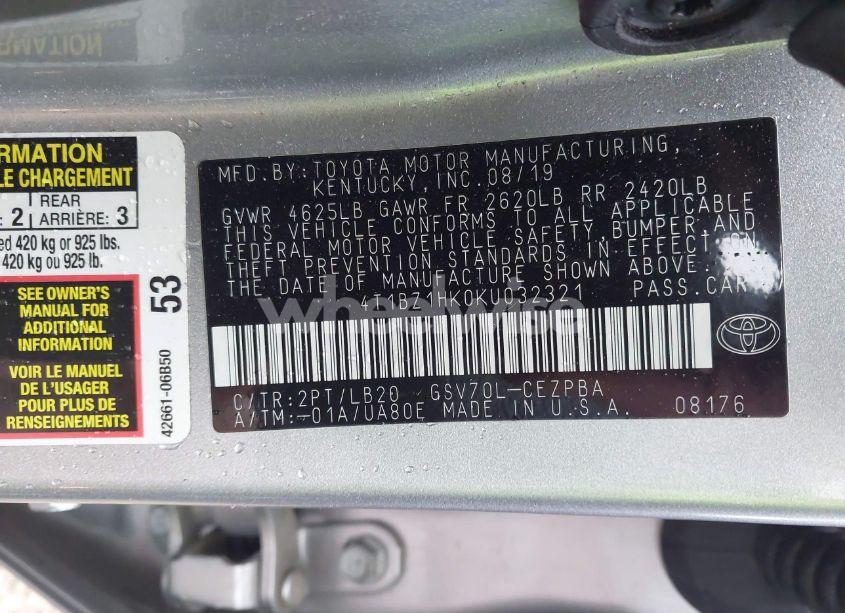 Photo 9 of 2019 Toyota Camry XSE V6 (VIN 4T1BZ1HK0KU032321)