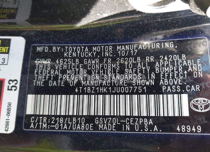 Photo 9 of 2018 Toyota Camry XSE V6 (VIN 4T1BZ1HK1JU007751)