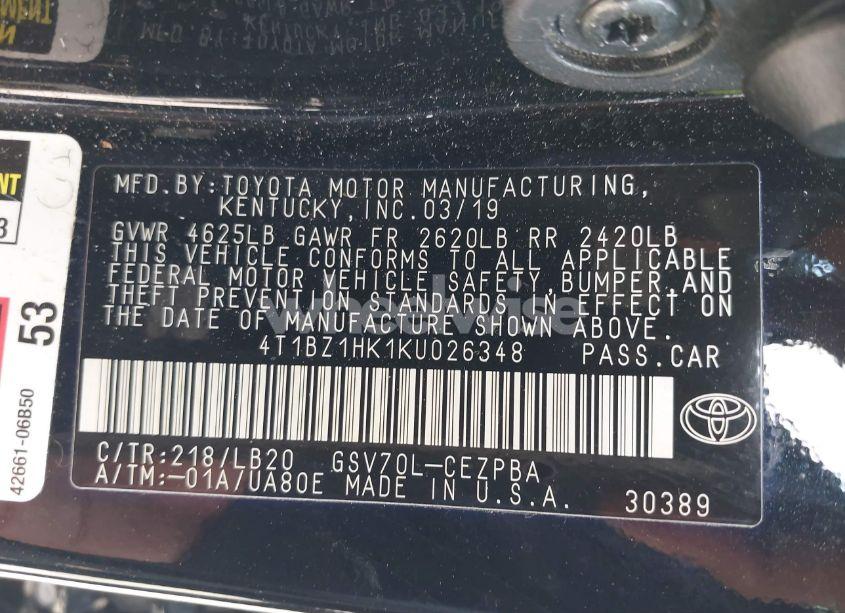 Photo 9 of 2019 Toyota Camry XSE V6 (VIN 4T1BZ1HK1KU026348)