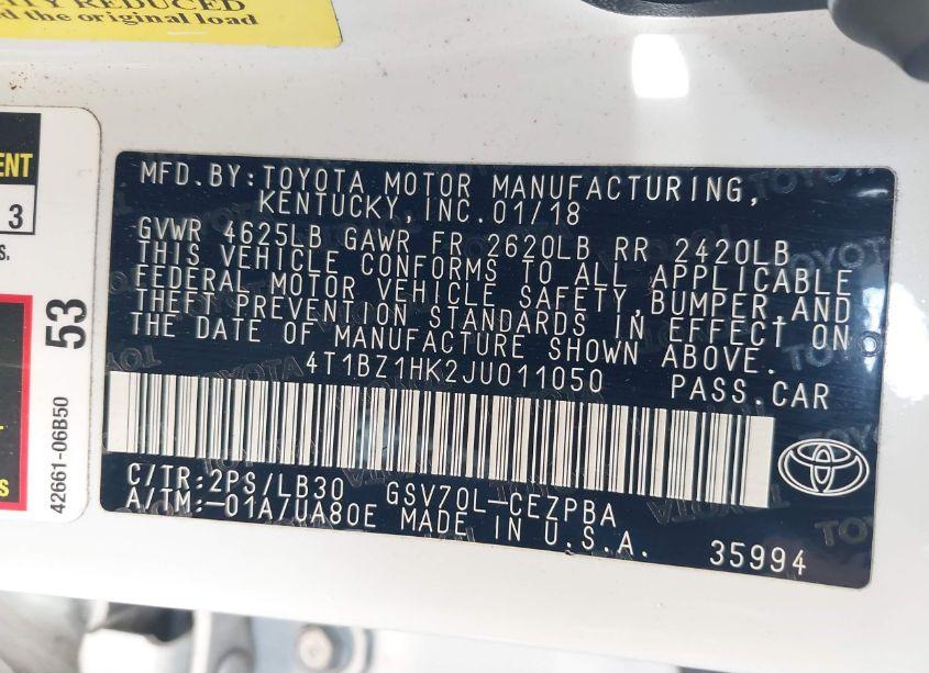 Photo 9 of 2018 Toyota Camry XSE V6 (VIN 4T1BZ1HK2JU011050)