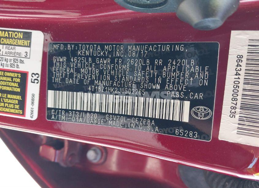 Photo 9 of 2018 Toyota Camry XSE V6 (VIN 4T1BZ1HK2JU502265)