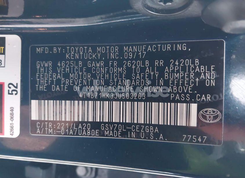 Photo 9 of 2018 Toyota Camry XLE V6 (VIN 4T1BZ1HK3JU503263)