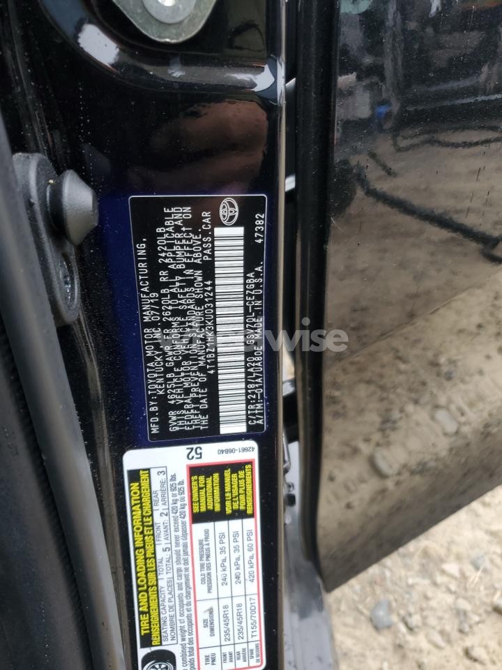 Photo 12 of 2019 TOYOTA CAMRY XSE (VIN 4T1BZ1HK3KU031244)