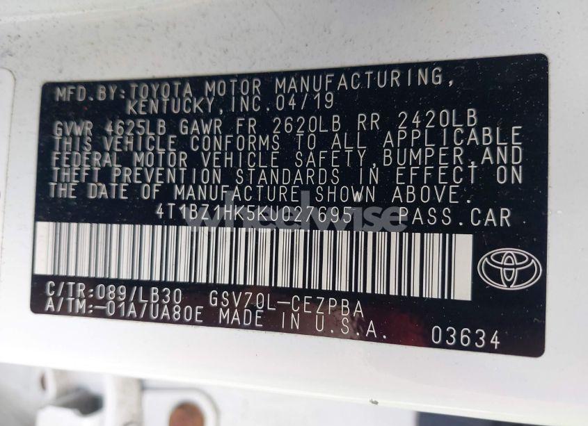 Photo 9 of 2019 Toyota Camry XSE V6 (VIN 4T1BZ1HK5KU027695)