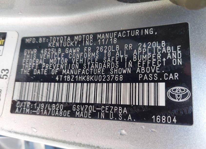 Photo 9 of 2019 Toyota Camry XSE V6 (VIN 4T1BZ1HK8KU023768)