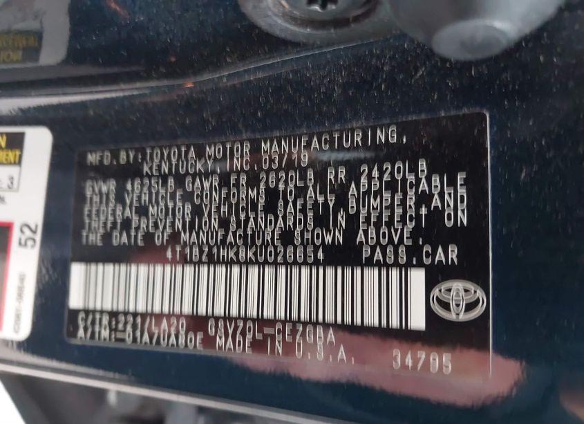 Photo 9 of 2019 Toyota Camry XLE V6 (VIN 4T1BZ1HK8KU026654)