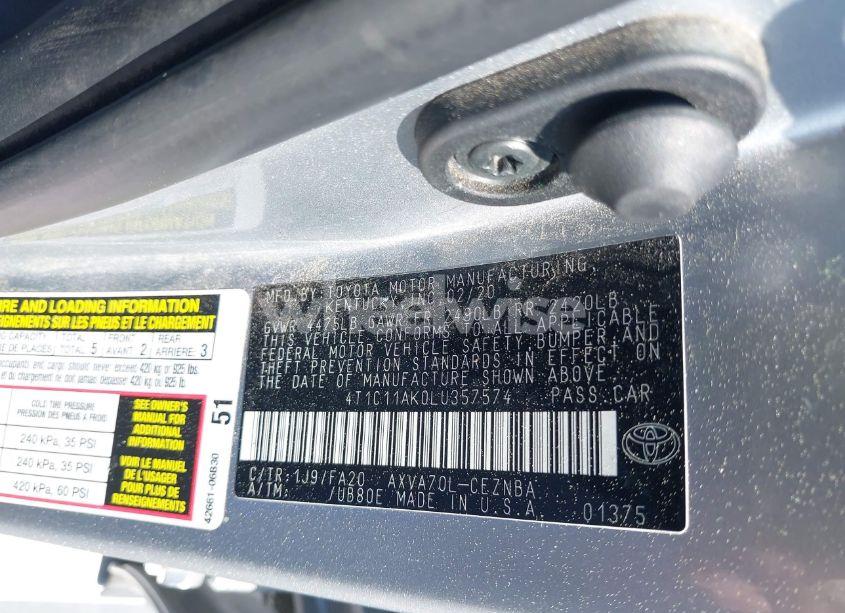 Photo 9 of 2020 Toyota Camry LE (VIN 4T1C11AK0LU357574)