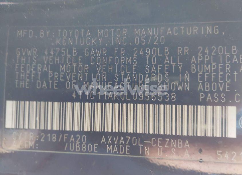 Photo 9 of 2020 Toyota Camry LE (VIN 4T1C11AK0LU956538)