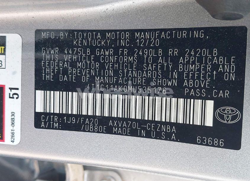 Photo 9 of 2021 Toyota Camry LE (VIN 4T1C11AK0MU535176)