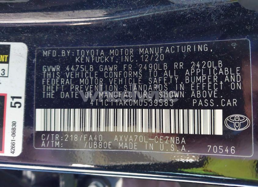 Photo 9 of 2021 Toyota Camry LE (VIN 4T1C11AK0MU539583)