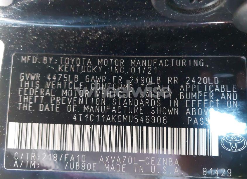 Photo 9 of 2021 Toyota Camry LE (VIN 4T1C11AK0MU546906)
