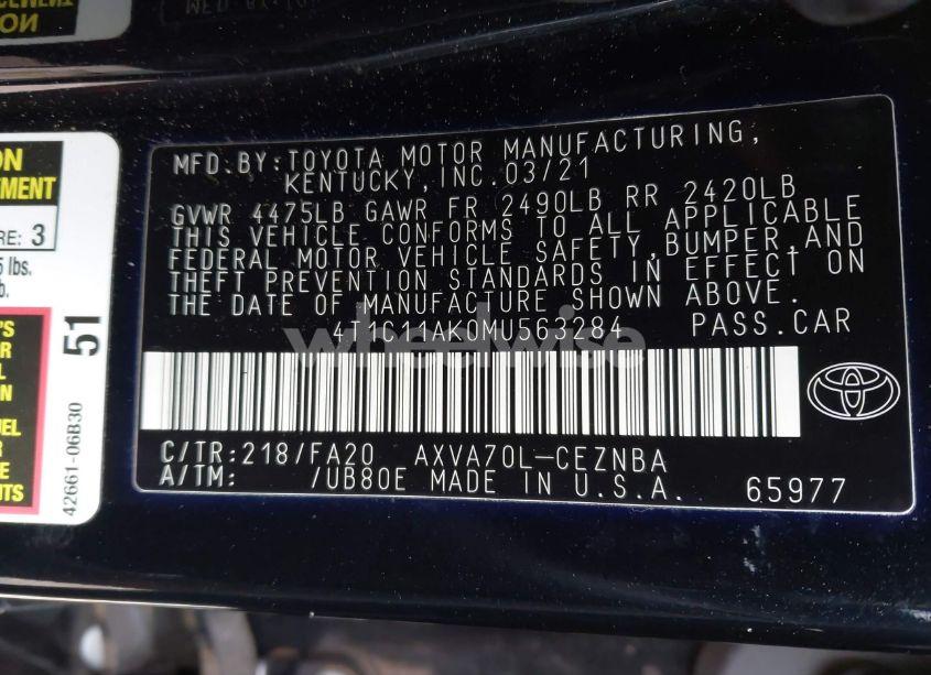 Photo 9 of 2021 Toyota Camry LE (VIN 4T1C11AK0MU563284)