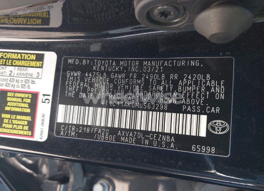 Photo 9 of 2021 Toyota Camry LE (VIN 4T1C11AK0MU563298)