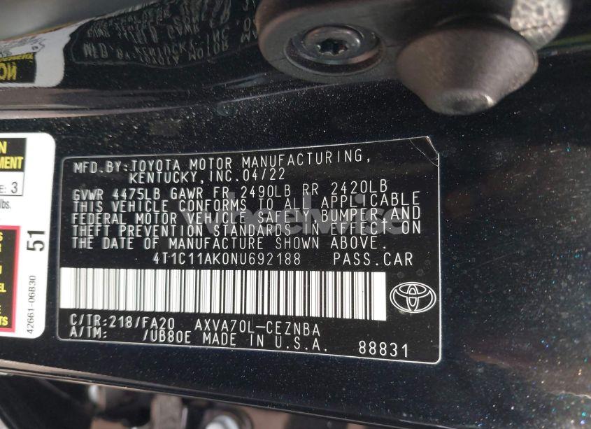 Photo 9 of 2022 Toyota Camry LE (VIN 4T1C11AK0NU692188)