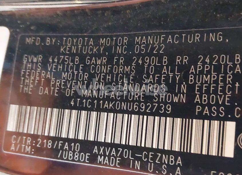 Photo 9 of 2022 Toyota Camry LE (VIN 4T1C11AK0NU692739)