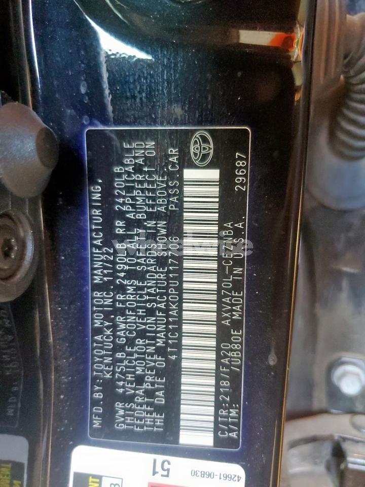 Photo 12 of 2023 TOYOTA CAMRY LE (VIN 4T1C11AK0PU117706)