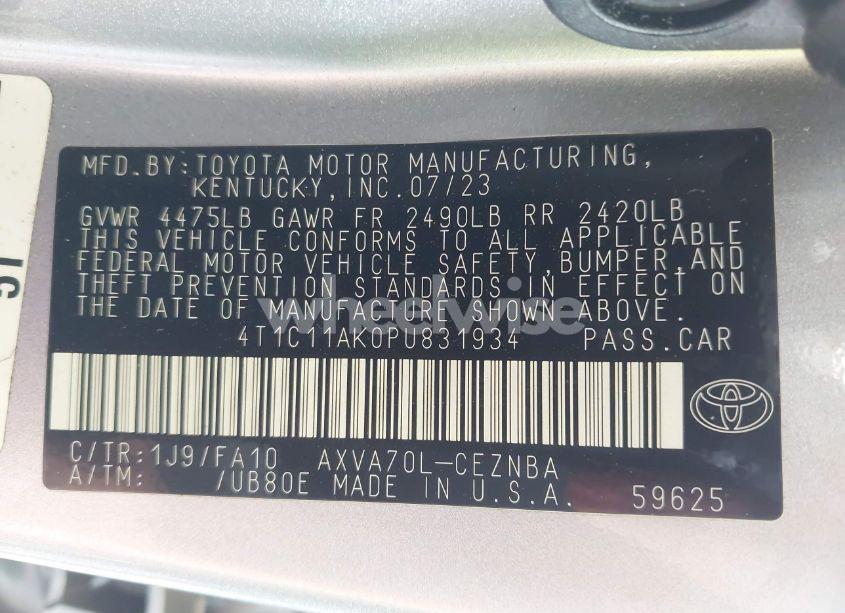 Photo 9 of 2023 Toyota Camry LE (VIN 4T1C11AK0PU831934)