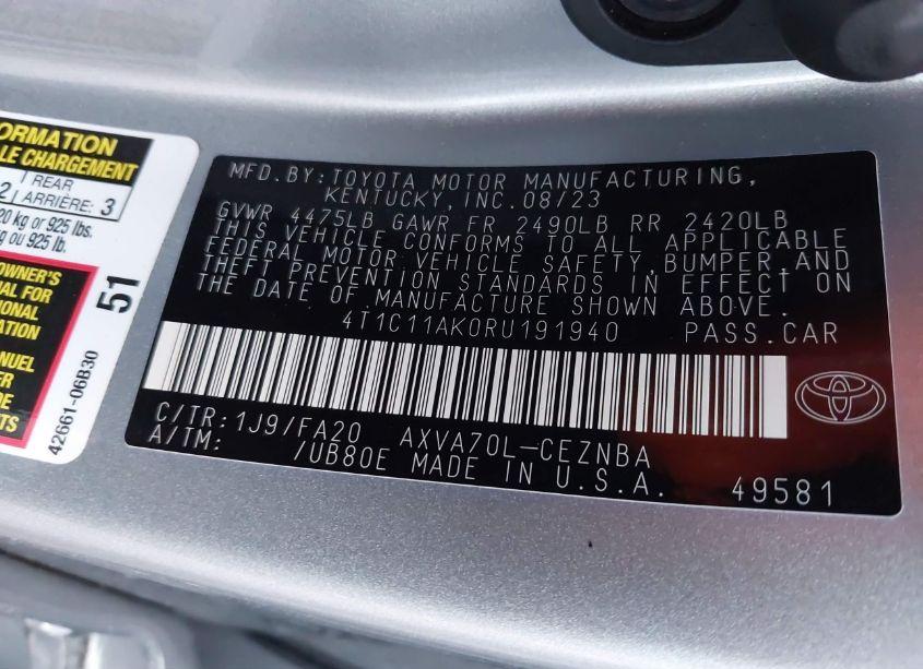 Photo 9 of 2024 Toyota Camry LE (VIN 4T1C11AK0RU191940)