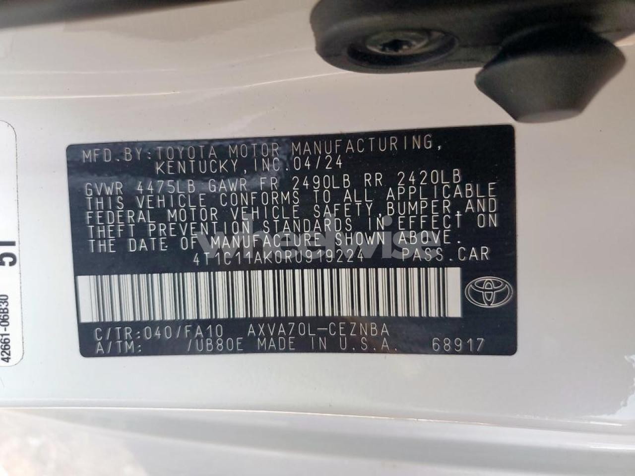 Photo 12 of 2024 TOYOTA CAMRY LE (VIN 4T1C11AK0RU919224)