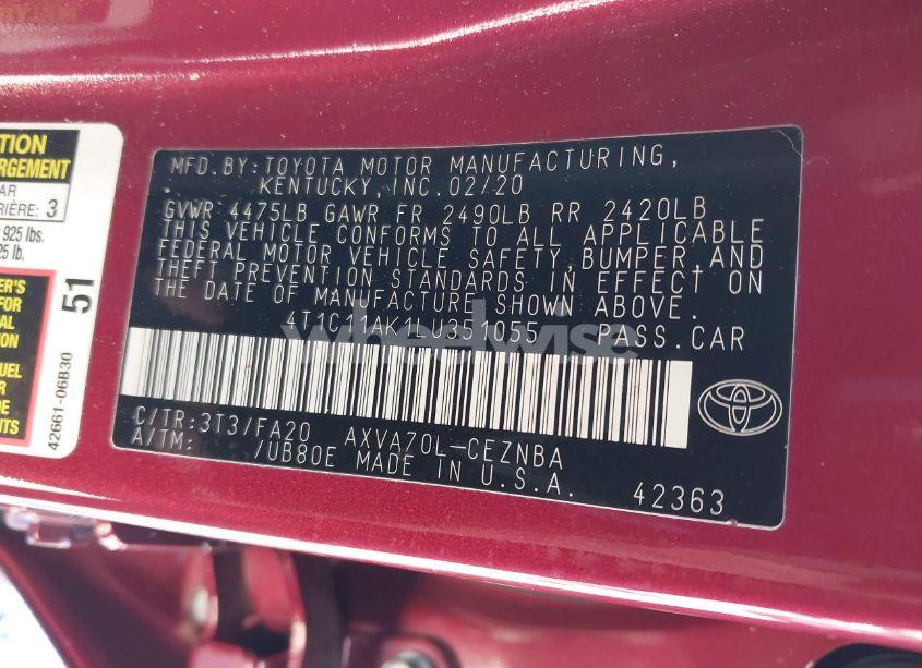 Photo 9 of 2020 Toyota Camry LE (VIN 4T1C11AK1LU351055)