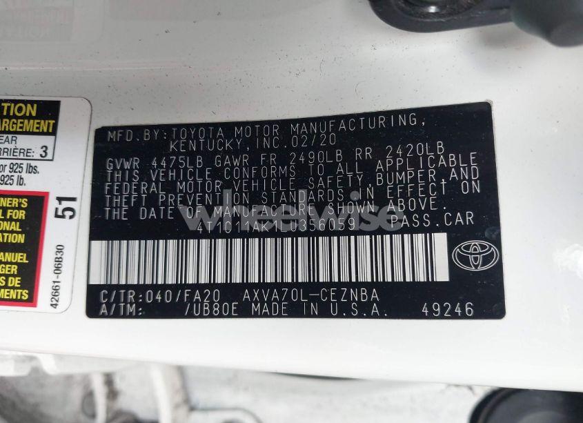 Photo 9 of 2020 Toyota Camry LE (VIN 4T1C11AK1LU356059)
