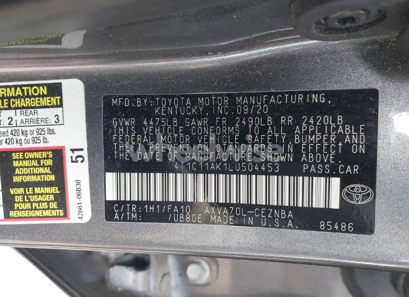 Photo 9 of 2020 Toyota Camry LE (VIN 4T1C11AK1LU504453)