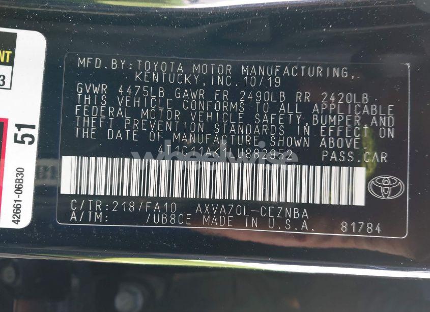 Photo 9 of 2020 Toyota Camry LE (VIN 4T1C11AK1LU882952)