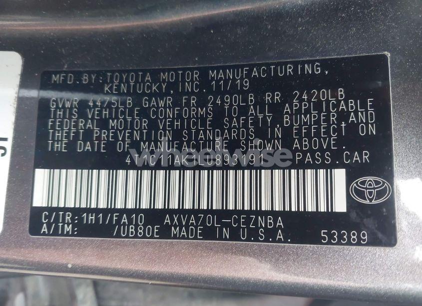 Photo 9 of 2020 Toyota Camry LE (VIN 4T1C11AK1LU893191)