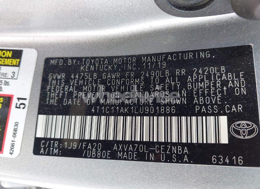Photo 9 of 2020 Toyota Camry LE (VIN 4T1C11AK1LU901886)
