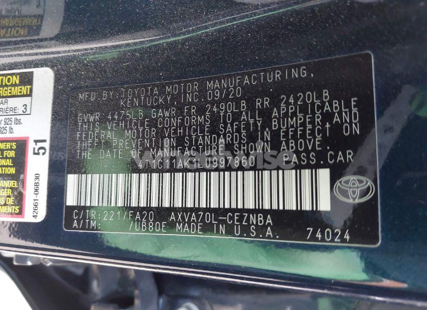 Photo 9 of 2020 Toyota Camry LE (VIN 4T1C11AK1LU997860)