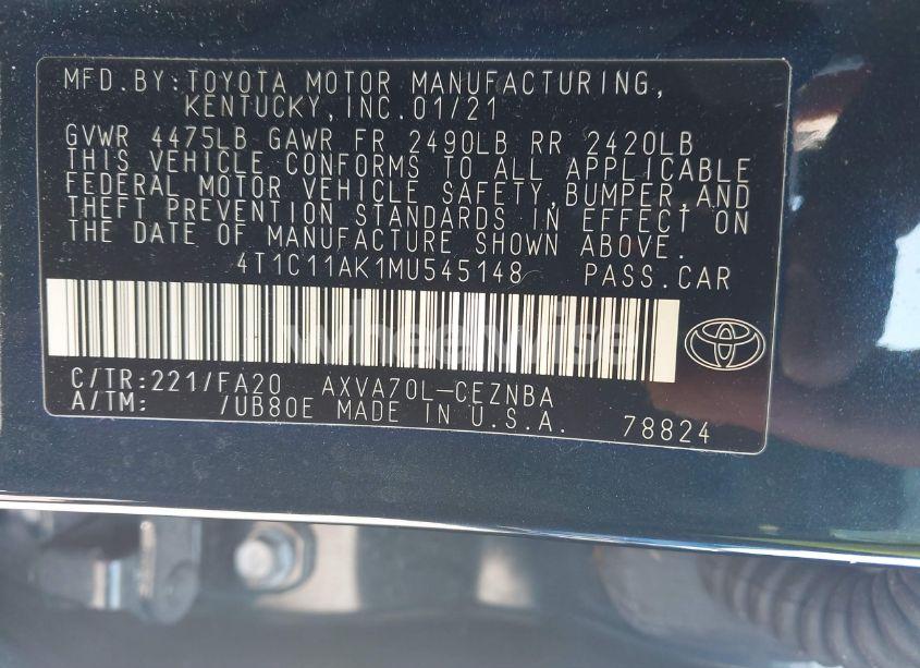 Photo 9 of 2021 Toyota Camry LE (VIN 4T1C11AK1MU545148)