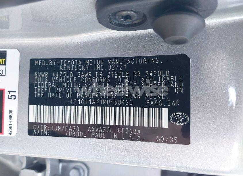 Photo 9 of 2021 Toyota Camry LE (VIN 4T1C11AK1MU558420)