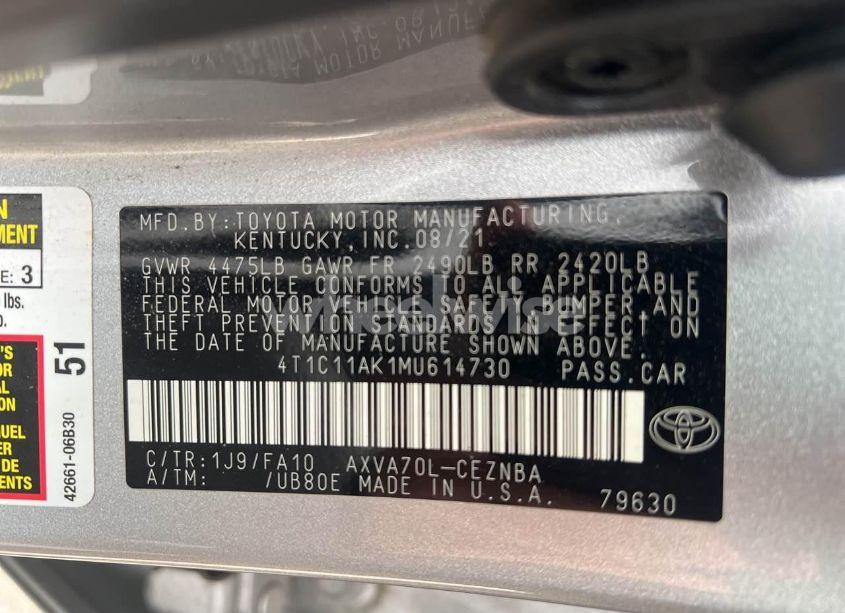 Photo 9 of 2021 Toyota Camry LE (VIN 4T1C11AK1MU614730)