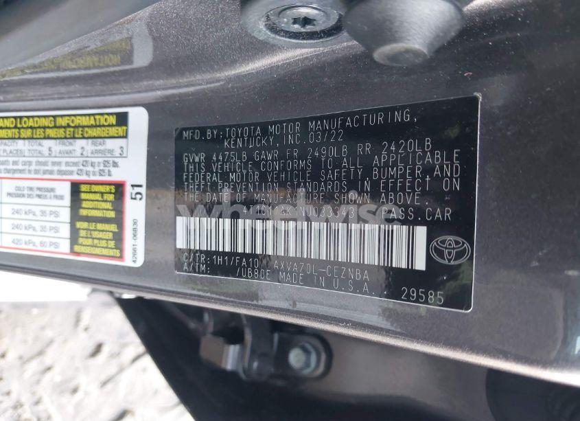 Photo 9 of 2022 Toyota Camry LE (VIN 4T1C11AK1NU033343)