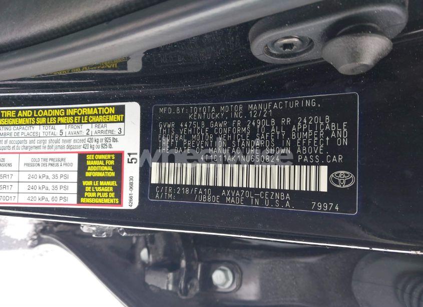 Photo 9 of 2022 Toyota Camry LE (VIN 4T1C11AK1NU650824)