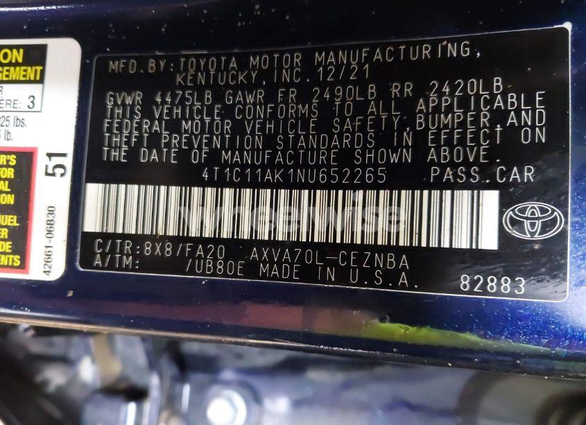 Photo 9 of 2022 Toyota Camry LE (VIN 4T1C11AK1NU652265)