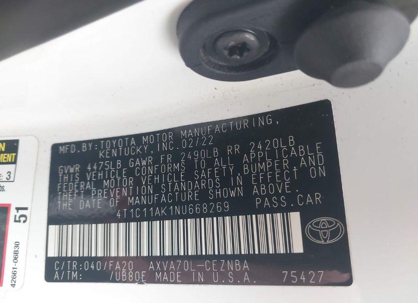 Photo 9 of 2022 Toyota Camry LE (VIN 4T1C11AK1NU668269)