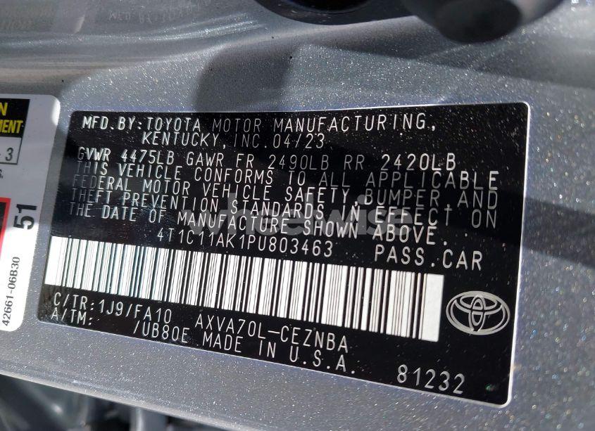 Photo 9 of 2023 Toyota Camry LE (VIN 4T1C11AK1PU803463)