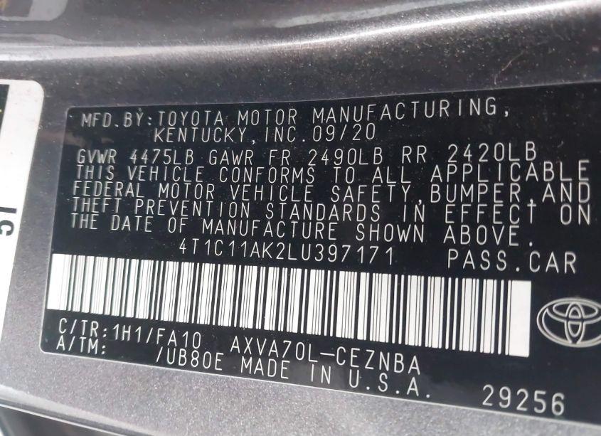 Photo 9 of 2020 Toyota Camry LE (VIN 4T1C11AK2LU397171)