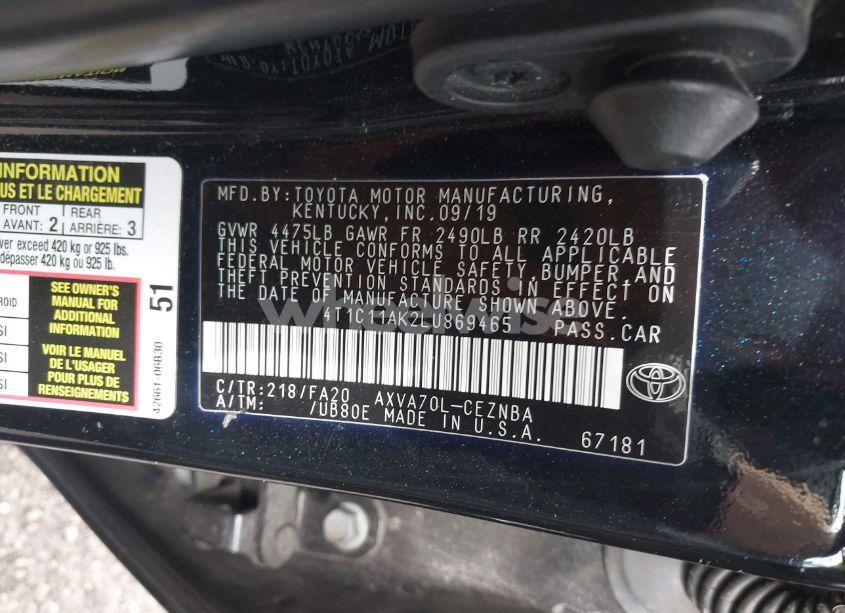 Photo 9 of 2020 Toyota Camry LE (VIN 4T1C11AK2LU869465)