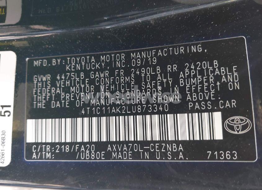 Photo 9 of 2020 Toyota Camry LE (VIN 4T1C11AK2LU873340)