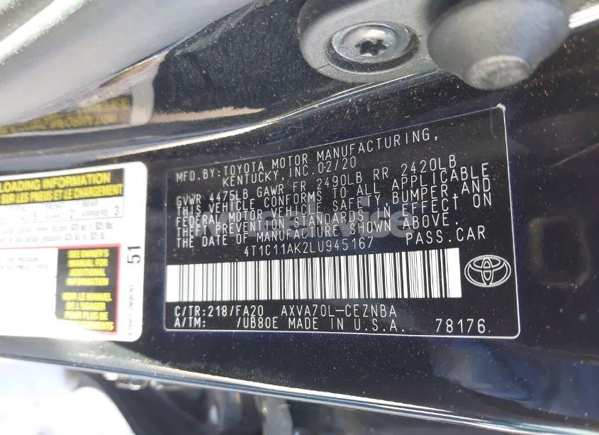 Photo 9 of 2020 Toyota Camry LE (VIN 4T1C11AK2LU945167)